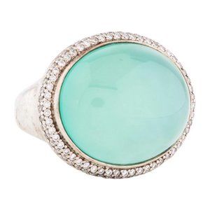 David Yurman Chalcedony & Diamond Signature Oval Ring